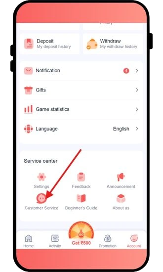 click on customer service